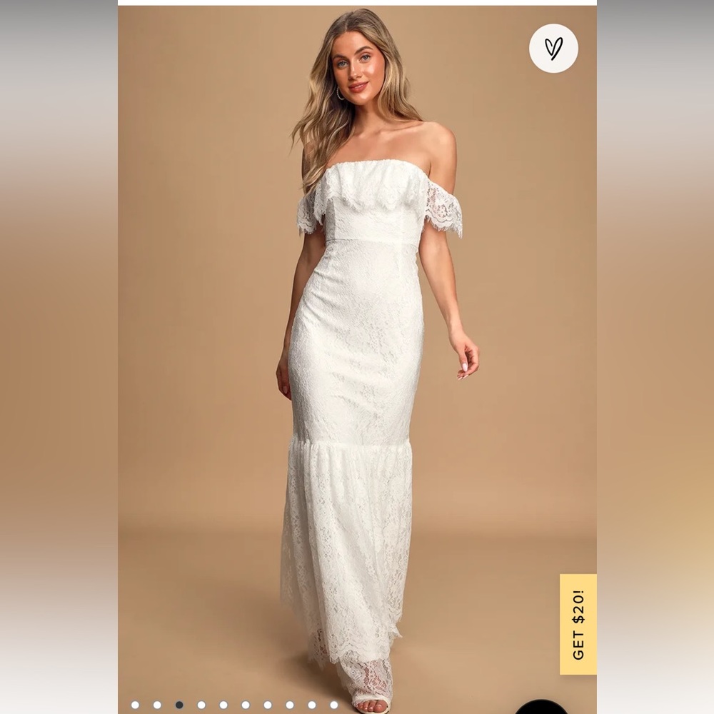Love is Forever White Lace Off-The-Shoulder Ruffled Maxi Wedding Dress